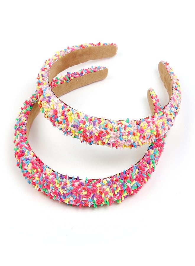 TEBIEKOY 2Pcs Easter Sprinkle Headbands for Women Cute Padded Headbands Thick Rainbow Hairband Colorful Pink Head Bands Donut Candy Hair Bands Hair Accessories - Image 1